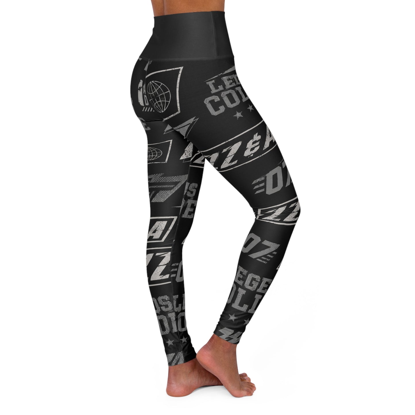High-Waist Graphic Yoga Leggings — Black Streetwear Logo Print