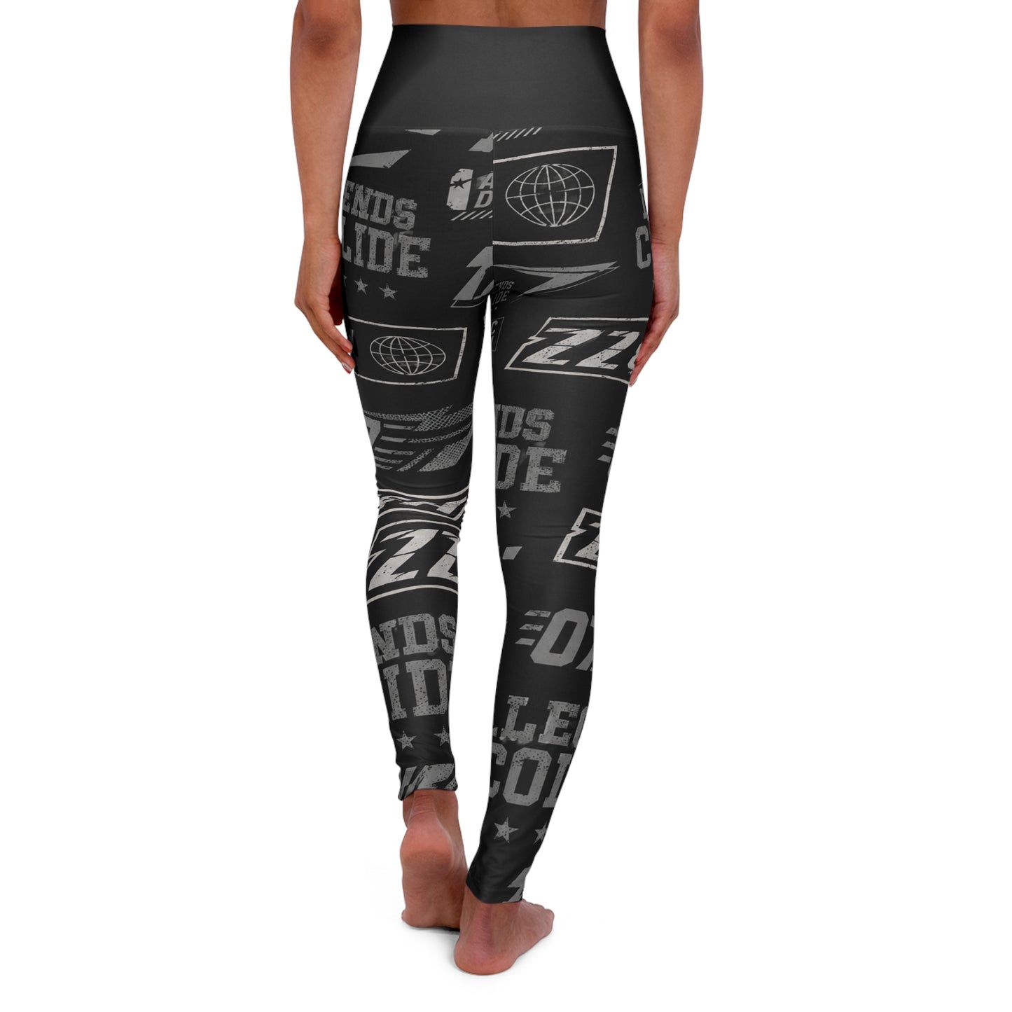 High-Waist Graphic Yoga Leggings — Black Streetwear Logo Print